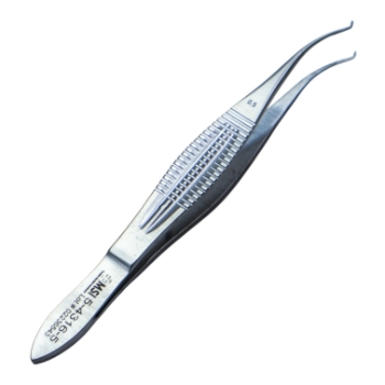 Castroviejo Style Colibri Forceps, 0.5mm, 1 x 2 Teeth Set At 45 Degrees, 6mm Tying Platform, Serrated Wide Handle, Overall Length 4-1/4" (109mm) 